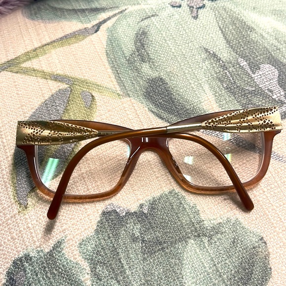 BURBERRY CARAMEL COLOR EYEGLASSES WITH GOLD METAL TEMPLES, CASE & CLEANI… - Picture 9 of 13